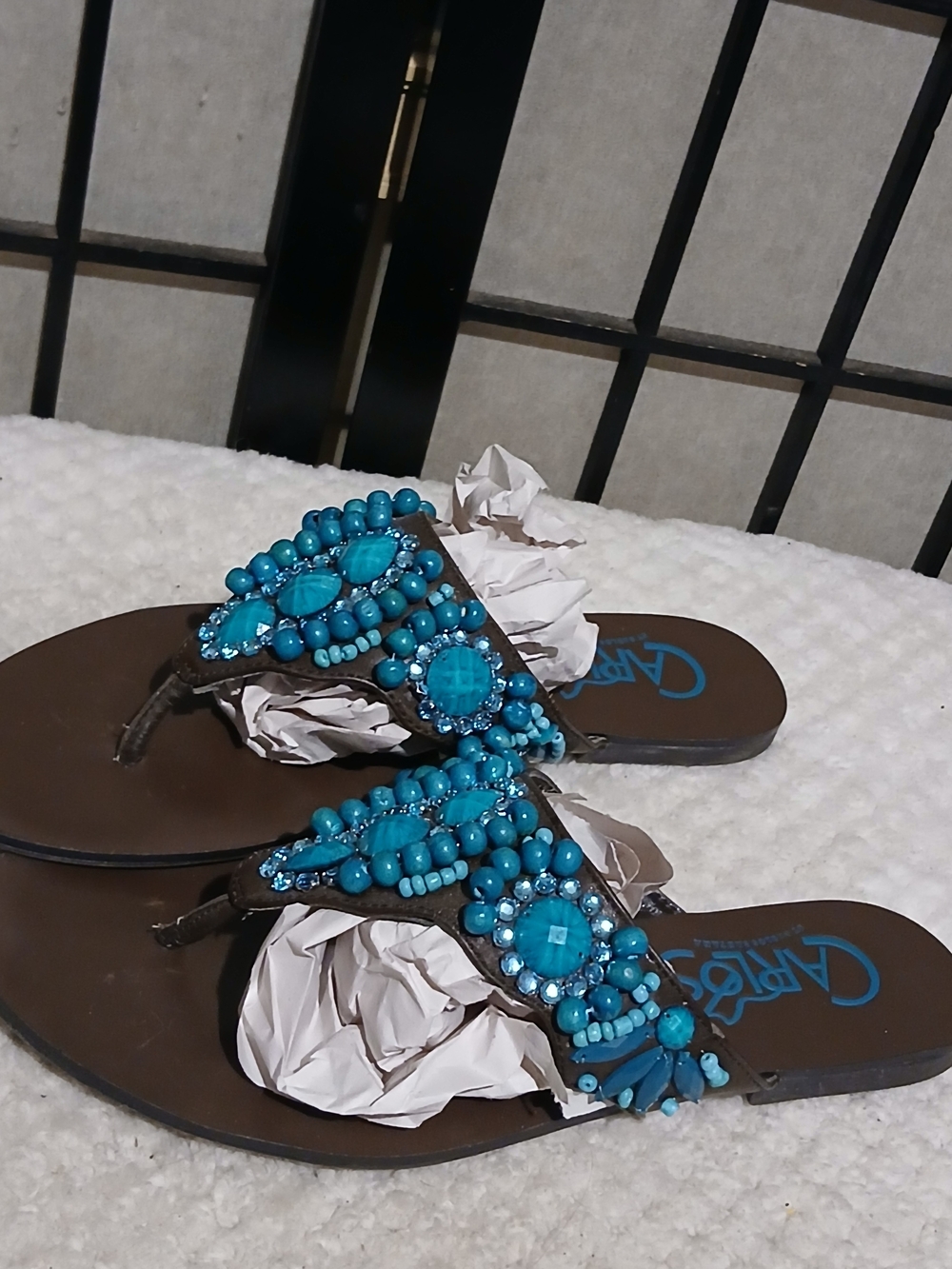 Carlos by Carlos Santana Turquoise Beaded Women’s Slide Sandals - Picture 7 of 9
